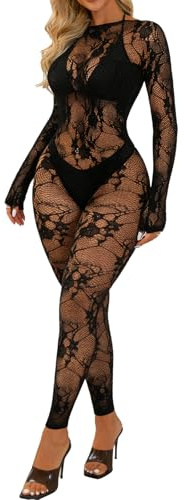 Buitifo Womens Sexy Tights Lingerie Body Stockings Mesh Bodysuit Jumpsuit Nightwear (lbhh,black One size)