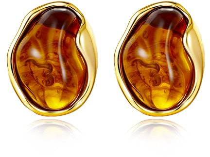 FILMOON Boucles d'oreilles à tige en forme de cœur en résine d'ambre pour femme - Plaqué or - Légères et tendance