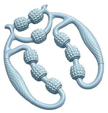 DEVNWIGMO Strumento di Massaggio Del Rullo Della Mano Del Muscolo Della Fascia Nove Ruote Punti di Massaggio Rotanti Multiuso Tenuti in Mano Staffa Elastica per, Azzurro