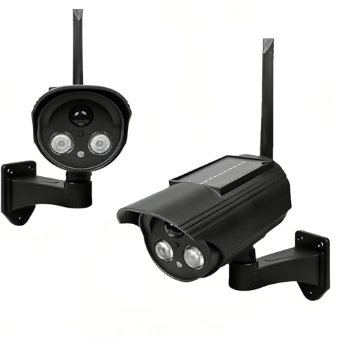 WIYETY 2 cámaras falsas de vigilancia con luz LED roja intermitente, IP66, función de rotación IP66, cámara de seguridad para exteriores