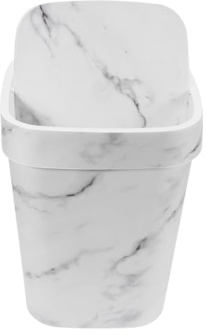 SHINEOFI Papelera de Cocina Grande con Tapa Abatible y Diseño de Mármol Claro, Cubo de Basura Plástico para Baño, Sala y Oficina, Contenedor de Residuos Multiusos