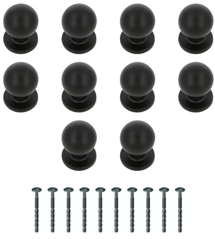 Amig - Pack de 10 Pomos para muebles - Diámetro Ø25 mm - Color Negro Mate - Fabricado en Zamak - Para cajones y armarios de cocina y baño con estilo moderno decorativo y uso - Mod. 811