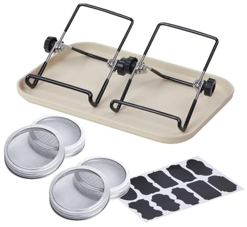 Kit de tarros de germinación de acero inoxidable ABS, kit de germinación de ancha con soporte y bandeja, para principiantes, brotación de plántulas, cultivo, frijoles, lentejas en casa