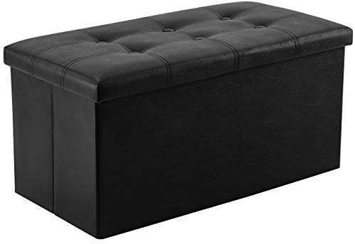 YOUDENOVA Folding Storage Ottoman, Faux Leather Ottoman Bench Footrest Ottoman, Storage Chest Padded Seat for Bedroom and Living Room, Black, 15 D x 30 W x 15 H