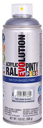 PINTY PLUS 95895 Pintura EN Spray Evolution Water-Based 520CC Aluminio Blanco, Metal, RAL 9006 White Aluminium, Único