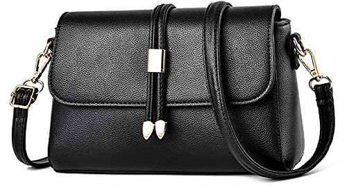 FANDARE Elegant Umhängetasche Damen Schultertasche Frauen Crossbody Bag Damentasche Schulterriemen Frauen Abendtasche Citytasche Reise Handtasche Wasserdicht PU Leder Schwarz