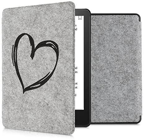 kwmobile Hülle kompatibel mit Amazon Kindle Paperwhite 11. Generation 2021 - Filz Stoff eReader Schutzhülle Cover Case - Herz Brush Schwarz Hellgrau