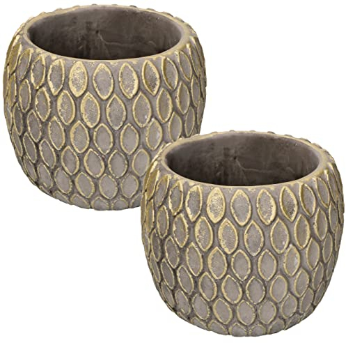 KOTARBAU® 2er Set Ton-Blumentopf Übertopf Ø 11 cm für Blumen Pflanzen Rustikal Grau Gold Blumenübertopf