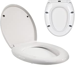 WC Sitz, Toilettendeckel Antibakteriell Klodeckel mit Absenkautomatik & Quick-Release-Funktion für einfach Reinigung, Toilettensitz aus Duroplast mit Edelstahl-Befestigung WC Brille O Form WC Deckel
