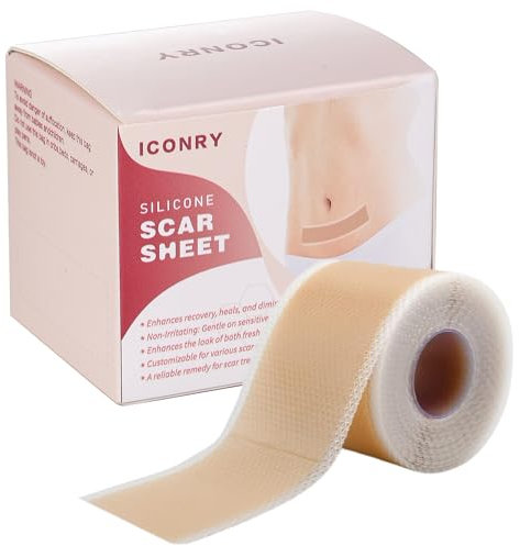 ICONRY Silicone Scar Tape -Reusable, Ultra-Thin, Flexible Scar Sheet for All Medical Silicone Skin Types - Gel Scar Tape Roll Effective for Surgical Scars, C-Section, Keloids, Burns, and Acne