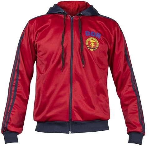 JL Sport Chaqueta Histórica de Alemania Oriental RDA DDR deportiva Roja con capucha Retro con cremallera
