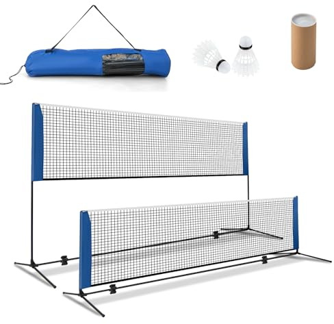 GOPLUS Filet de Badminton Portable, Filet de Tennis Réglable Hauteur avec Poteaux, Set de Filet de Pickleball avec Sac de Transport et 2 Bolants(420x102x89-155 cm)