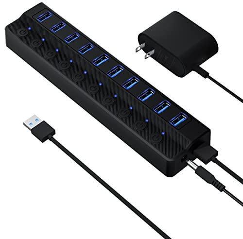 ONFINIO Powered USB Hub 3.0, 10-Port USB Splitter Hub