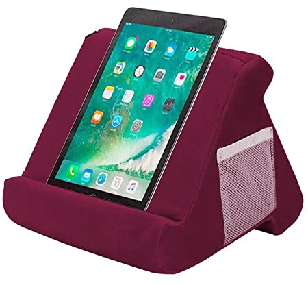 SHMIZZ Tablet Pillow Stand for IPad Soft Pad Rest, Multi Angle Universal Tablet Laptop Soft Reading Cushion Holder (Burgundy)