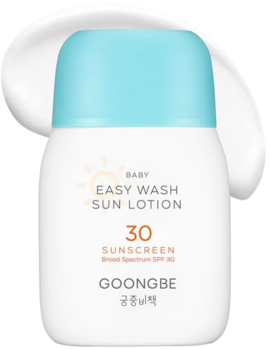 GOONGBE Baby Easy Wash Sun Lotion SPF 30 - Korean Moisturizing Zinc Oxide Mineral Sunscreen for Babies and Kids - Washes Off Easily - Vegan, Reef-Safe, Allergen-Free, 2.11 fl.oz.