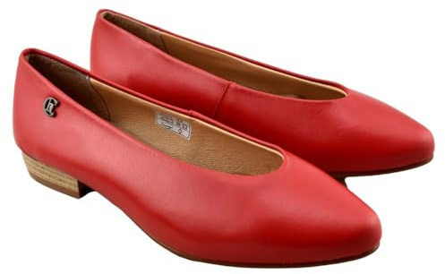 CHAMBY - Manoletina de Piel con tacón bajo 353151 Cuero Mujer Color: Rojo Talla: 38