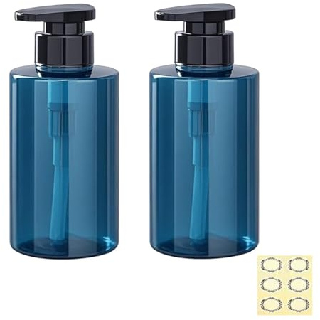 Apstaqeoo 2Pcs 300ml/10oz Empty Pump Bottle Dispensers - Refillable Plastic Shampoo Bottle Hand & Dish Soap Dispenser with pump, Lotion Shower Gel Storage Container Toiletries Liquid Dispenser (Blue)