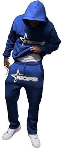 NOFS - Pantaloni da jogging e tute da allenamento con stampa di lettere, felpe e pantaloni da jogging larghi Y2K per uomo, abbigliamento da strada hip hop, maglione casual, top + pantaloni sportivi (2