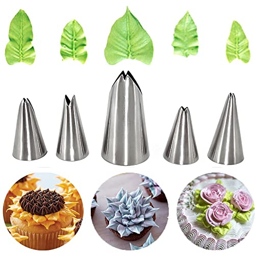 Hendiy Juego de 5 boquillas de glaseado para decoración de pasteles, boquillas de acero inoxidable para pastelería, fondant, herramientas de horneado de bricolaje (hoja)