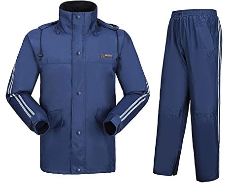 GNCCI Regenanzug,Wasserdicht Atmungsaktiv Herren Regenkombi Mit Reflektierenden Streifen Leicht Erwachsene Split-Typ Motorrad Regenanzug Outdoor Regenmantel (Color : Blue, Size : XX-Large)