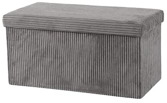 La Maison Large Ottoman Foldaway Storage Blanket Toy Box Bench Corduroy Pouffe Footstool Ottoman (Grey, 76cm x 38cm)