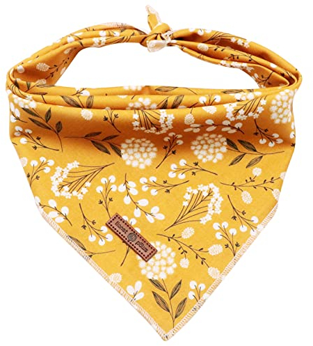 Lionet Paws Hunde Bandana Kopftücher Hundehalstuch Dreieckstuch für Kleine, Mittelgroße und Große Hunde Weiße Blume