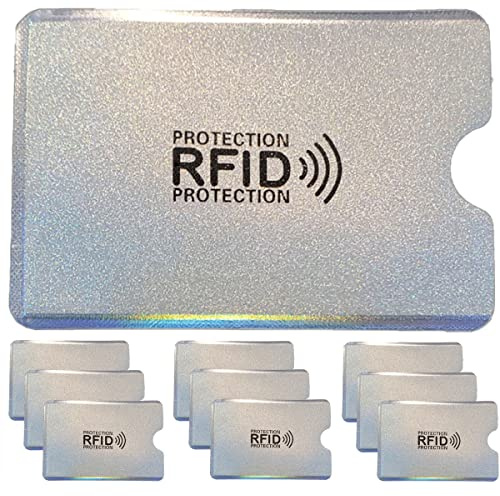 Étui Protection Carte bancaire sans Contact Rigide, Lot de 10 Housses Pochettes Anti RFID NFC pour Carte de crédit, Carte Bleue, CB Blocage RFID (10 Pack Minuscule Brillant)