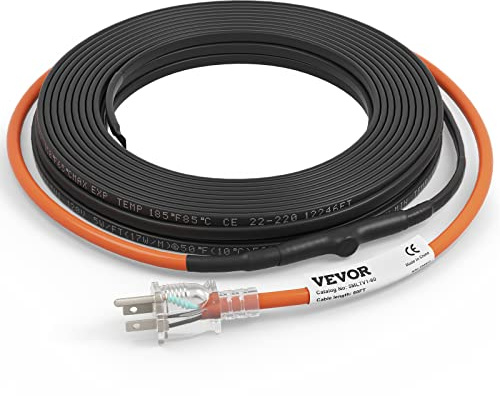 VEVOR Self-Regulating Pipe Heating Cable, 60-feet 5W/ft Heat Tape for Pipes Freeze Protection, Protects PVC Hose, Metal and Plastic Pipe from Freezing, 120V