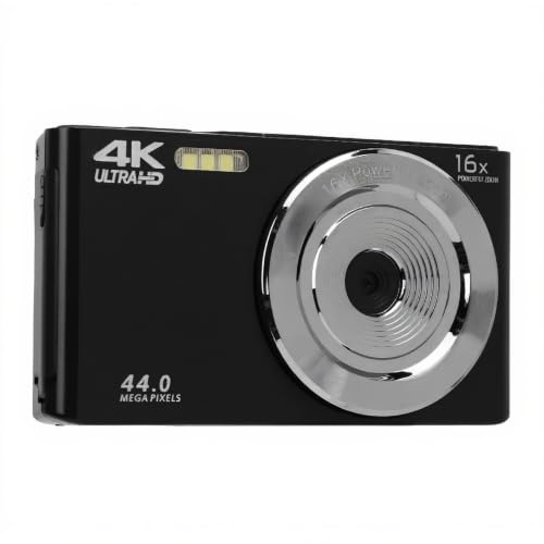 4K Digitalkamera, 2,8 Tums 44MP 16X Zoom Anti-Shake Digitalkamera med Inbyggt Fyllningsljus, Resekompakt Bärbar HD-digitalkamera för Fotografering och Video (Svart)