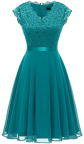 Dressystar Spetsar, cocktailkil, elegant för bröllop, knälång, festliga aftonklänningar, kort, AUP2050 Påfågel 2XL