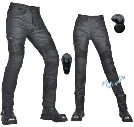 oFzimTo Pantaloni Moto Uomo/Donna con Protezioni, Jeans Moto con Rivestimento Impermeabile, Pantalone Moto-Abbigliamento Moto (Nero-B,XXL)