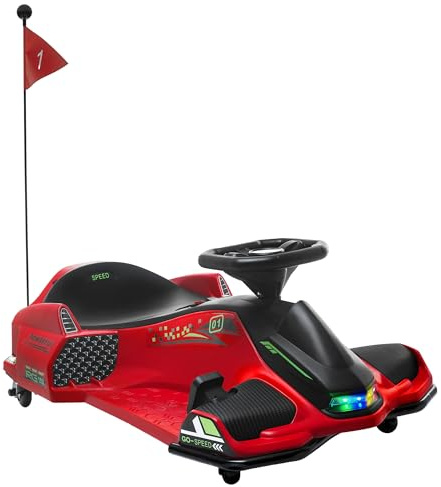 Aosom 12V Electric Go Kart, 5 MPH Drifting Car, Battery Powered Ride on Toy Outdoor with Slow Start, Music, Colorful Lights, for 8-12 Years Old, Red