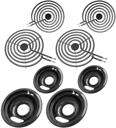 COZZIVITA MP22YA Electric Stove Burner Element Replacement Set & W10290350 W10290353 4 Pack Black Drip Pans - Perfectly Fit Whirlpool Electric Range Stove Top