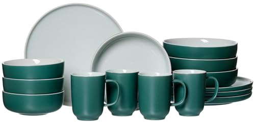 Ritzenhoff & Breker Servizio combinato Jasper, 16 pezzi, verde, gres porcellanato, ciotole e bicchieri per 4 persone