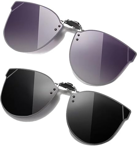 JANZKA 2 Pairs clip on sunglasses over prescription glasses polarized flip up driving glasses for women cute cat eyes