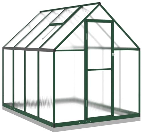 vidaXL Gewächshaus mit Fundamentrahmen, Pflanzenhaus mit Dachrinnensystem Flügeltür, Treibhaus für Pflanzen, Frühbeet, Grün Aluminimum