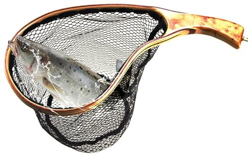 Épuisette pour pêche à la mouche - Épuisette à truite - Épuisette avec poignée en bois - Filet de bassin avec filet noir - Épuisette de perche - Épuisette de pêche et de libération