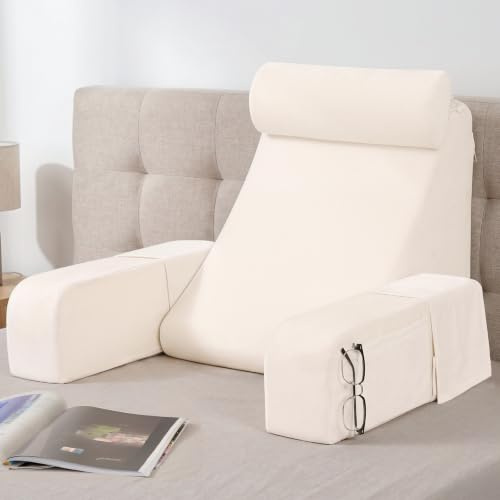 ENITYA 19 Reading Pillow for Bed with Firm Back Support & Big Pockets
