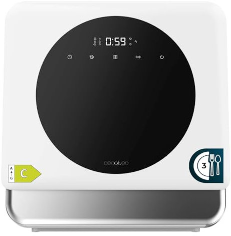 Cecotec Lave-vaisselle Compact Libre Installation sur Table Bolero Aguazero 1150. 3 Couverts, Basse Consommation, 6 Programmes, Touch Control Panel, Fonctions Long Storage et Delay Start, Blanc