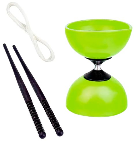CABLEPELADO - Diábolo para Malabares con Palos de Plástico – Diábolo Acrobático para Niños y Adultos, Eje Metálico, Medidas 15 x 11,5 cm, Juguete de Malabarismo para Principiantes y Expertos | Verde