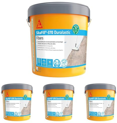 SIKA - Impermeabilización reforzada con fibra - SikaFill 370 Fibers - Blanco -Pintura acrílica con fibras de vidrio para impermabilización de cubiertas y terrazas visitables - Puenteo de fisuras - 5kg