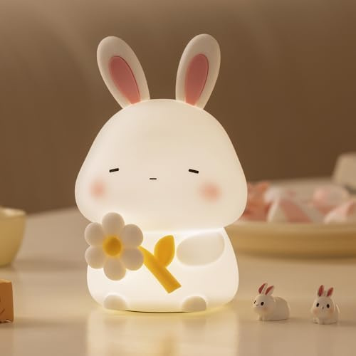 KinYiLO Bunny Gifts for Girls, 16 Colours+Remote Control+Silicone+Dimmable +30MinTimer Kids Bunny Night Light,Rechargeable Cute Nursery Light for Toddlers, Children and Newborns