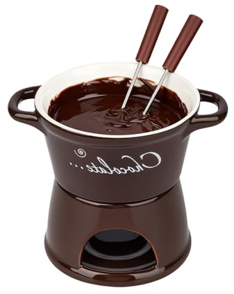 Ceramic Chocolate Fondue Mug - Melting Butter Pot with Fork, Cheese Warmer Cup, Butter Fondue Heated (NO Candle,Brown T)