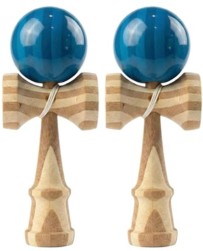 RQN 2Pcs Bamboo Kendama with Translucent Blue Ball with Extra String for Kids Teens Adults Festival Gift