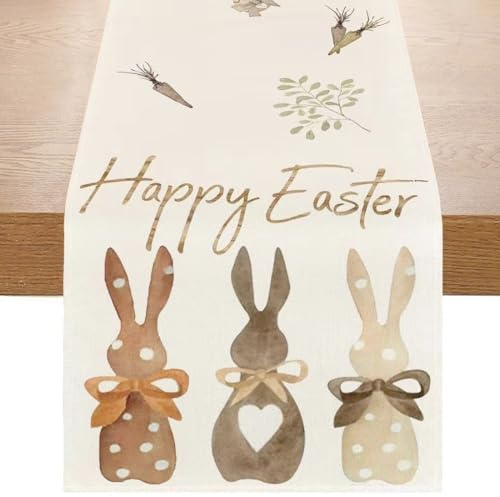 Tischläufer Ostern, Osterhase Tischdecke, Tischläufer Frühling 33 x 180 cm, Waschbar Esstisch Deko für Küche Wohnzimmer(A)