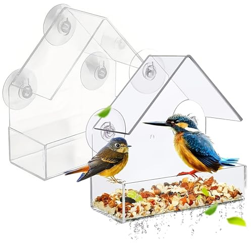 Shibida 2PCS Comedero para Pájaros,Alimentador Aves Ventana,Comedero para Pájaros Colgante con Ventosas comedero para pájaros Exterior para jardín pájaros Silvestres