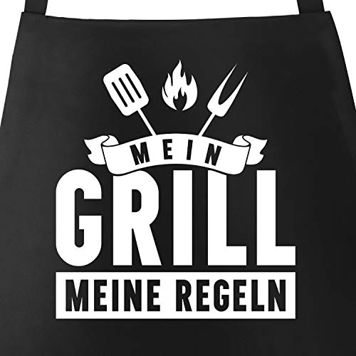 MoonWorks Grill-Schürze für Männer mit Spruch Mein Grill meine Regeln Grillregeln grillen BBQ Barbeque Baumwoll-Schürze Küchenschürze schwarz unisize