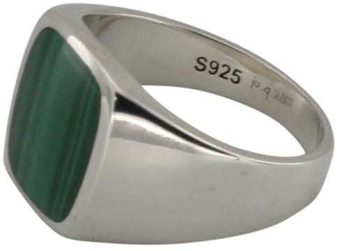 ju .q SILBER Anello con sigillo in argento 925 con malachite