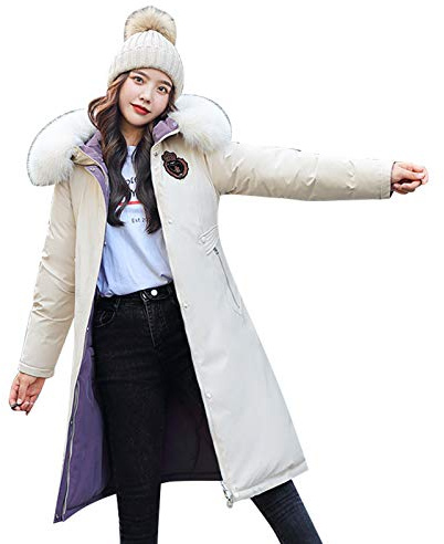 ANUFER Women's Reversible Puffer Jacket Warm Winter Faux Fur Hooded Overcoats