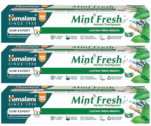 Himalaya Mint Fresh Herbal Toothpaste Gum Expert Range for Healthy, Protected Gums and Fresh Breath, 75 ml (3 Pack)